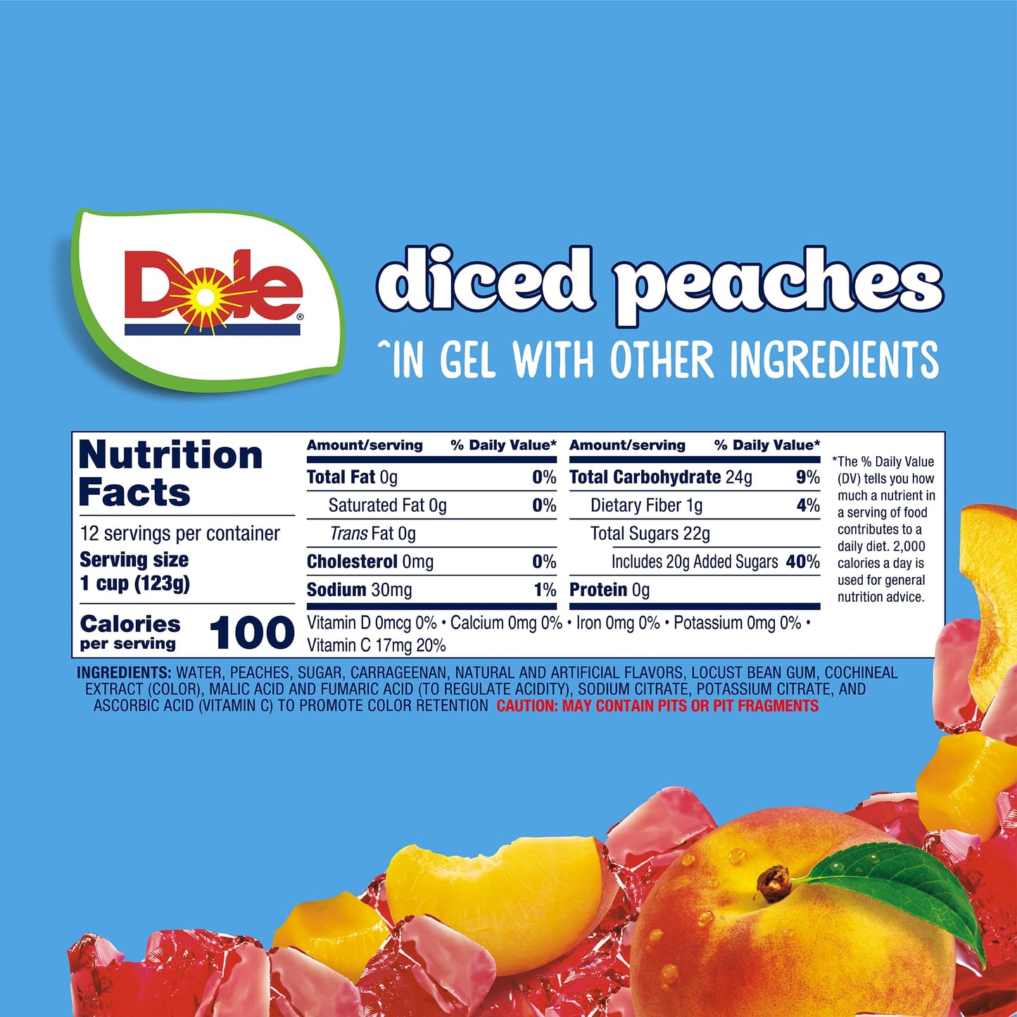 Dole Fruit Bowls Peaches in Strawberry Flavored Gel Snacks, 4.3oz 12 Total Cups, Gluten & Dairy Free, Bulk Lunch Snacks for Kids