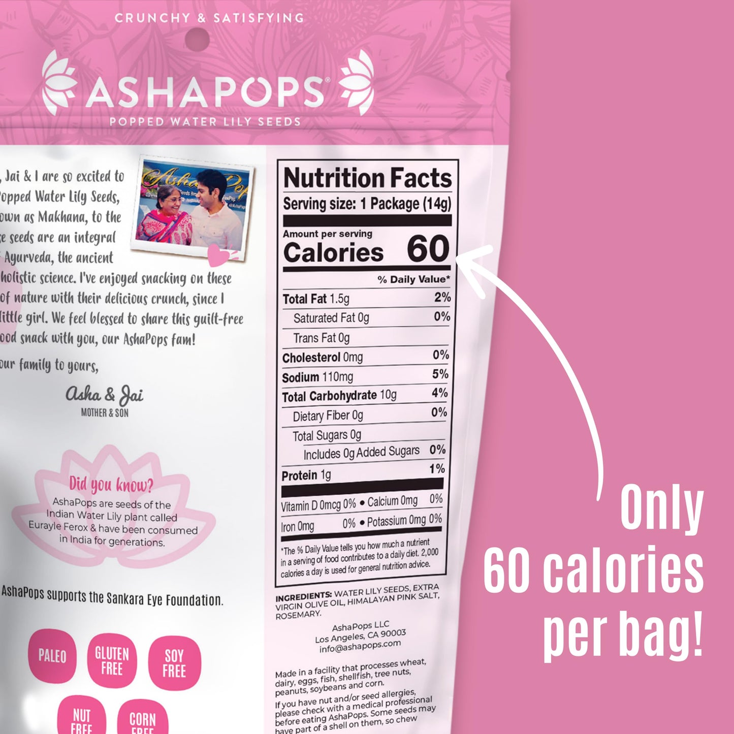 AshaPops Himalayan Pink Salt Flavored Popped Water Lily Seeds, 0.5 oz (Pack of 12) - Gluten-Free, Vegan, Paleo, Nut-Free, Corn-F