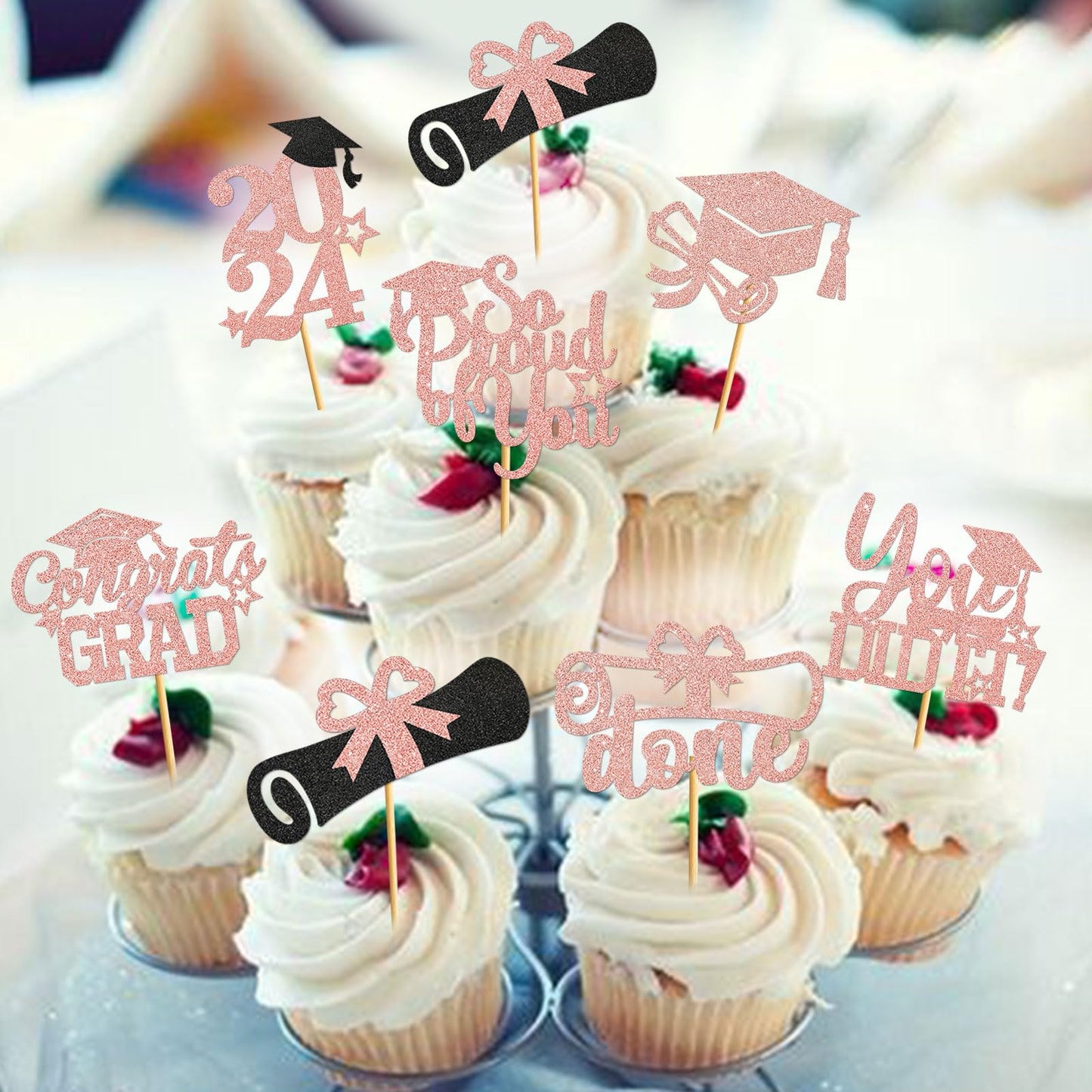 Ttdq 40Pcs Rose Gold Graduation Cupcake Toppers 2024 Graduation Decorations Class Of 2024 Cupcake Toppers 2024 Congrats Grad Cap