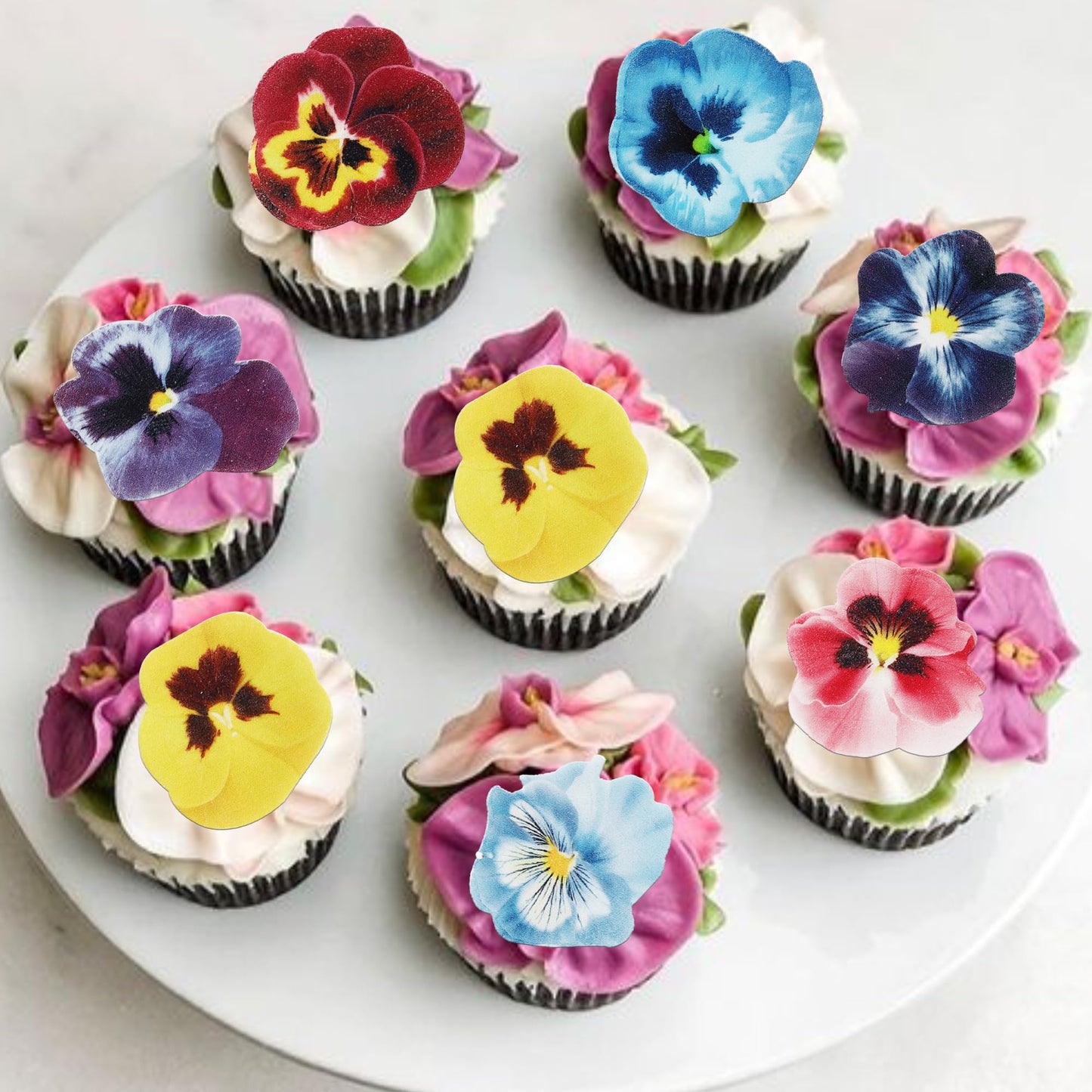 60 Pcs Edible Flowers Cupcake Toppers Edible Spring Bridal Engagement Pansies Cake Decorations Wafer Paper Flowers Cupcake Picks