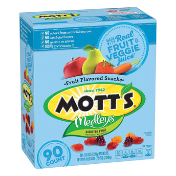 Mott'S Fruit Flavored Snacks, Assorted Fruit, Pouches, 0.8 Oz, 90 Ct