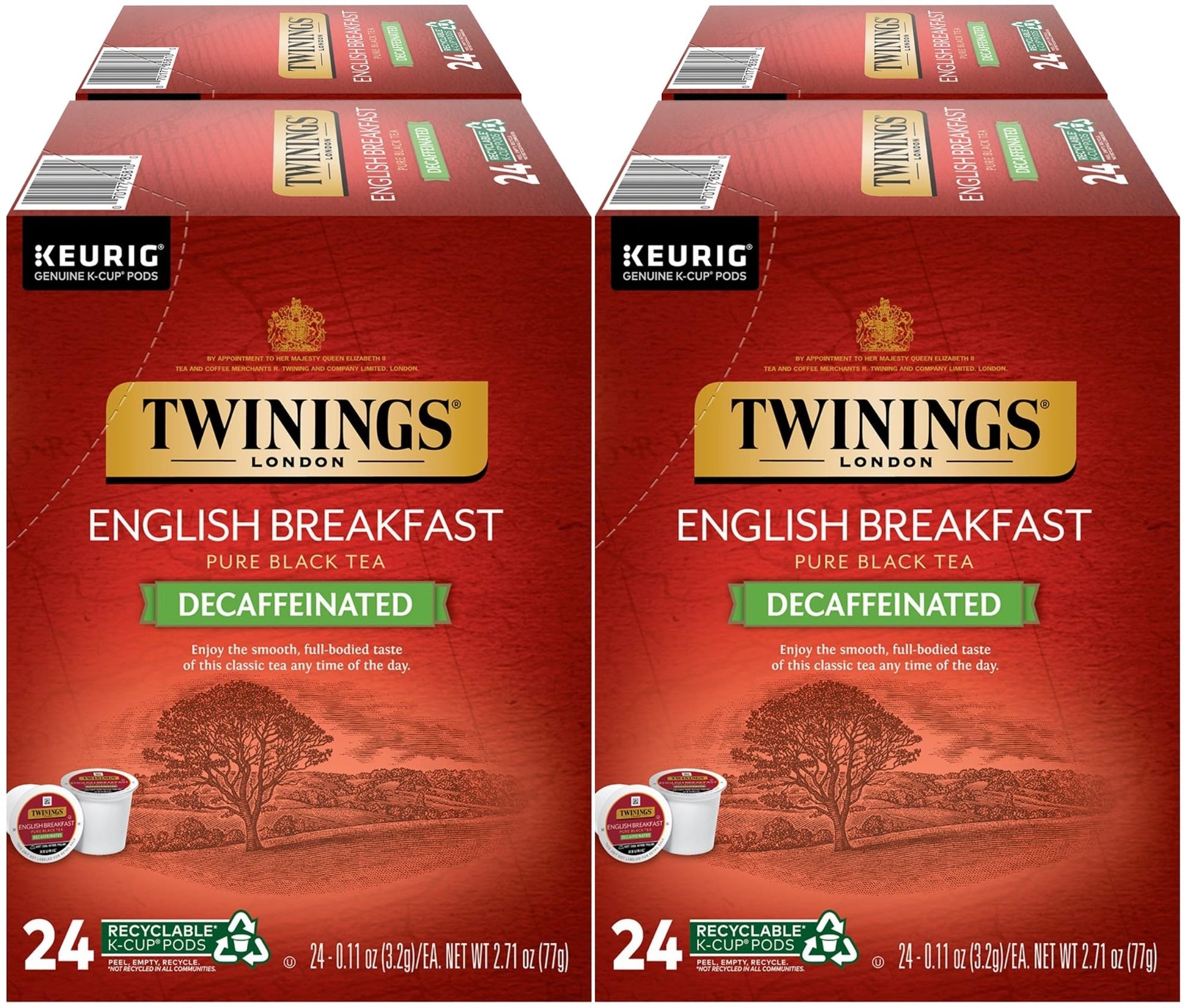 Twinings English Breakfast Decaf Tea K-Cups, 24 Count (Pack of 4), Red, Model TWI-007