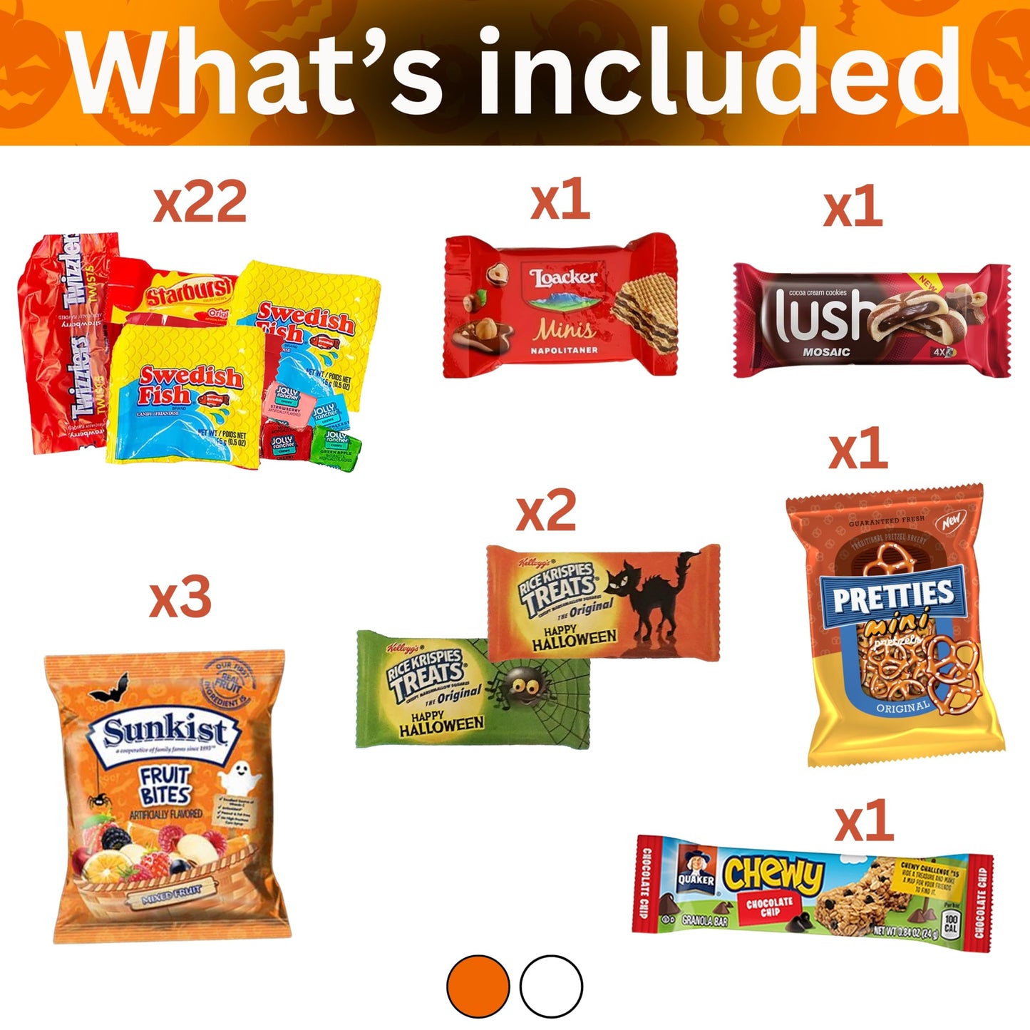 Halloween Assorted Pumpkin Bucket (44 Count) Filled with Candies  Snacks  Cookies and more   for Family  Friends  Kids  Boys and Girls