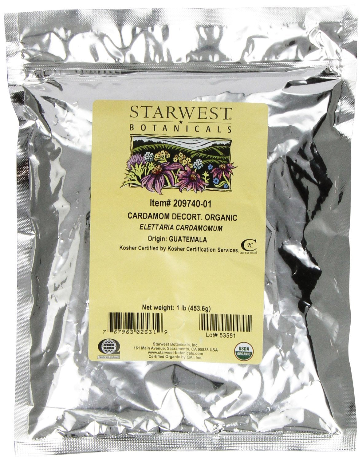 Starwest Botanicals Organic Decorticated Cardamom Seeds, 1 Pound Bulk Spice
