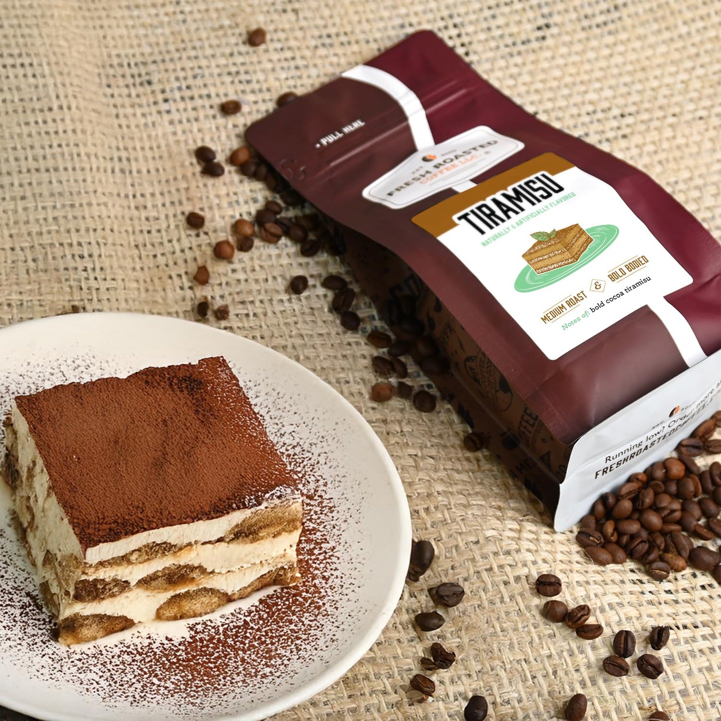 Fresh Roasted Coffee Tiramisu Flavored Whole Bean Coffee, Medium Roast, 12 oz