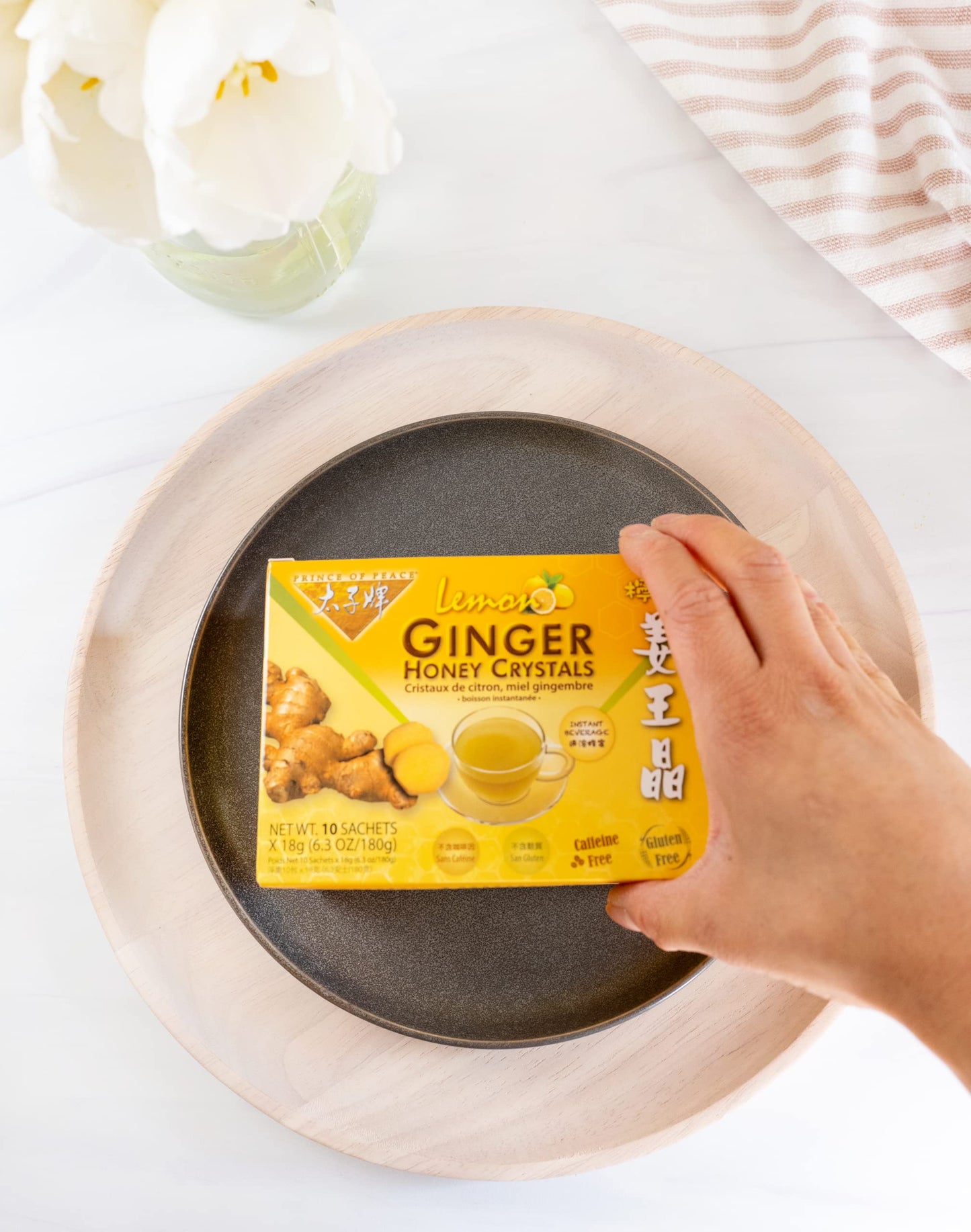 Prince Of Peace Instant Lemon Ginger Honey Crystals, 2 Pack Of 30 Sachets - Instant Hot Or Cold Beverage - Easy To Brew Ginger A