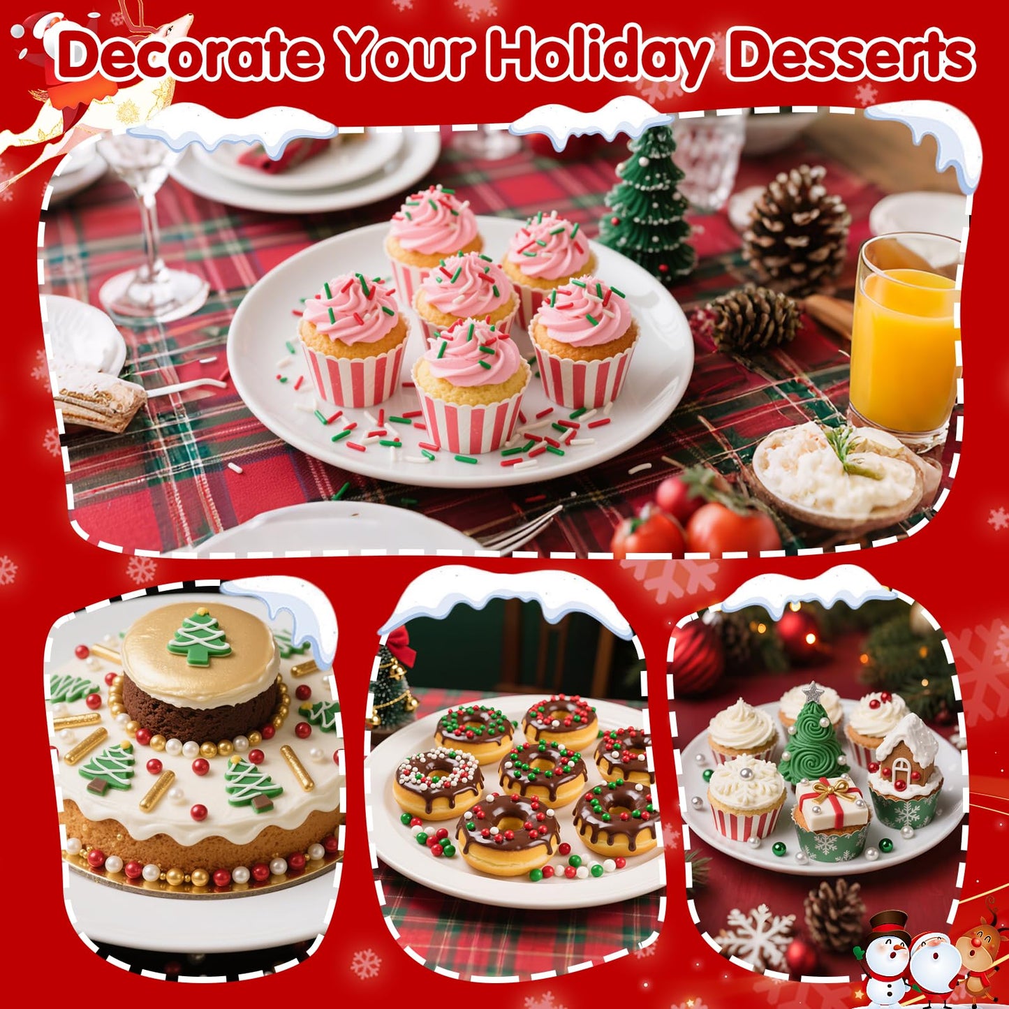 Christmas Jimmies Sprinkles for Cake Decorating,White Red and Green Jimmies Mix,Edible Sugar Holiday sprinkle for Cupcake Topper