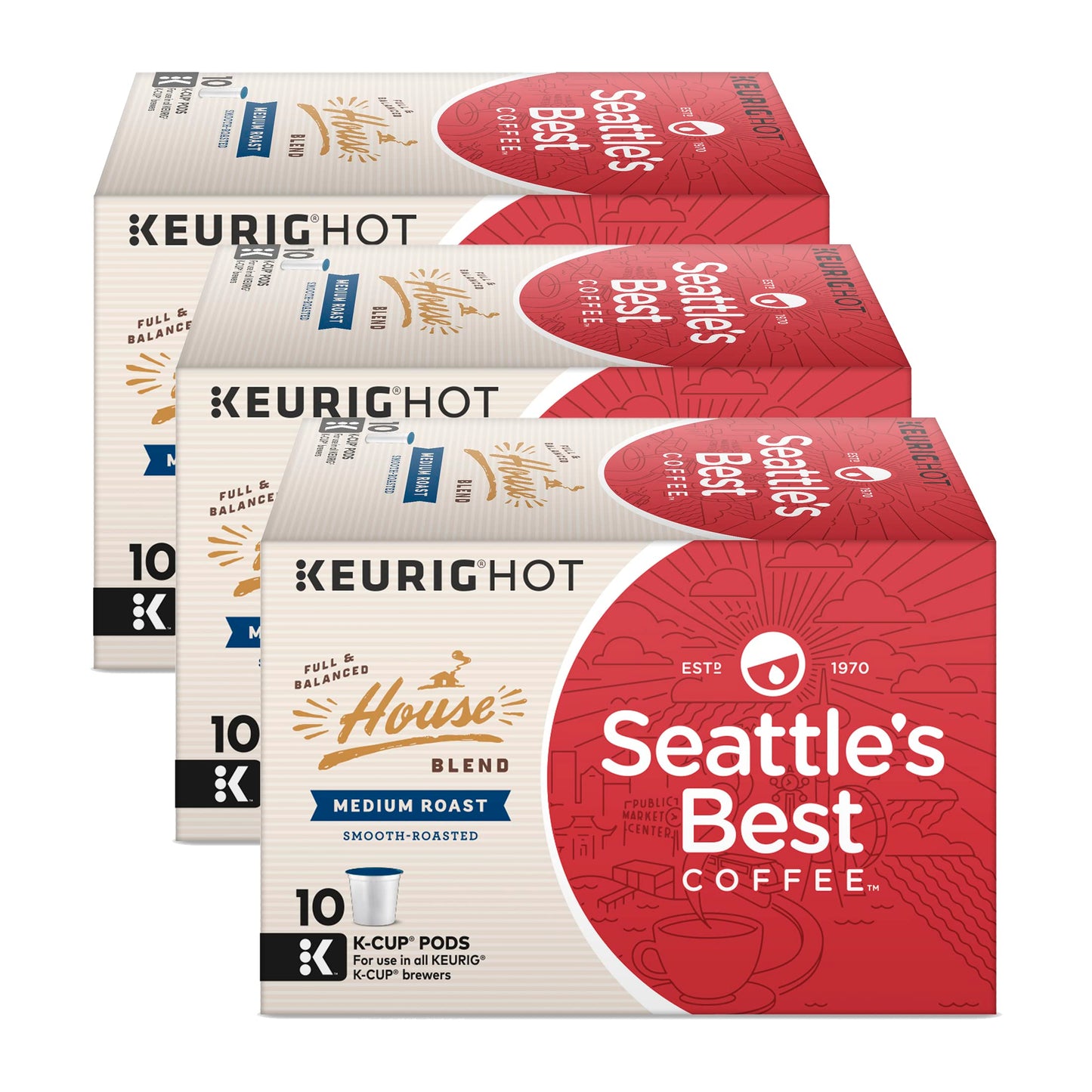 Seattles Best Coffee K-Cup Pods  House Blend Medium Roast  Smooth Roasted Ground Coffee K-Cups For Keurig Beverage Makers  10 Ct K-Cup Pods/Box (Pack Of 3 Boxes)