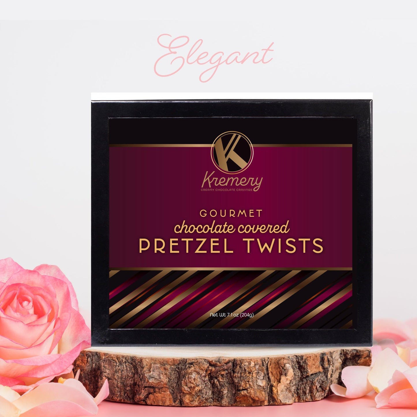 Kremery Creamy Chocolate Cravings - Fathers Day, Chocolate Covered Pretzel Twists Gift Basket, In Sectional Gift Box (12 Pretzel