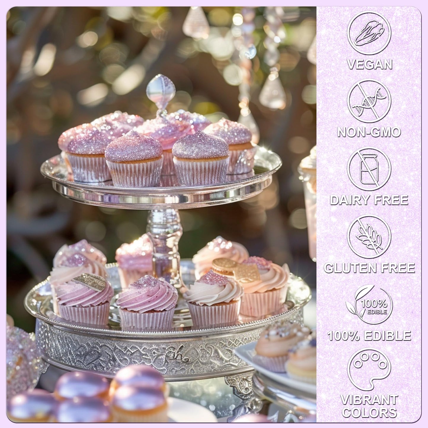 SigWong Iridescent Purple Edible Glitter - 5g Food Grade Luster Dust for Cake Decorating, Chocolates, Cupcakes, and More