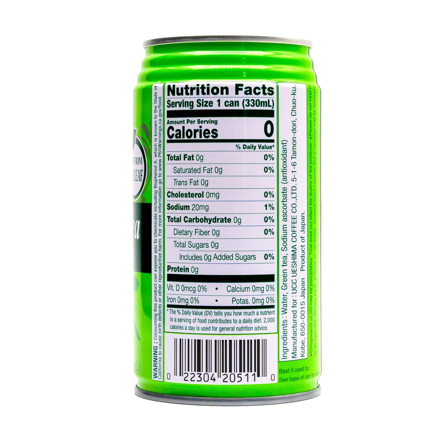 UCC Japanese Green Tea Drink, 11.1-Ounce Cans, Pack of 24, No Sugar, No Artificial Flavors or Coloring, Refreshing Canned Bevera