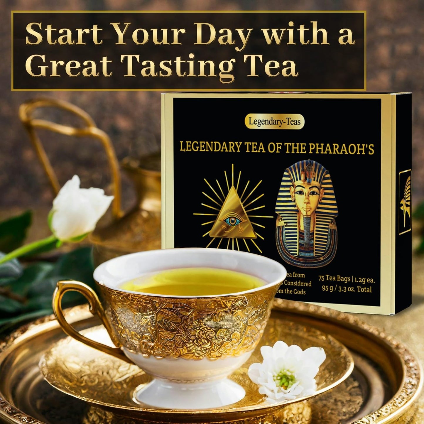 ACTIONX Legendary-Teas Egyptian Chamomile Tea - 75 Pack Pyramid Tea Bags in Foil Pouches