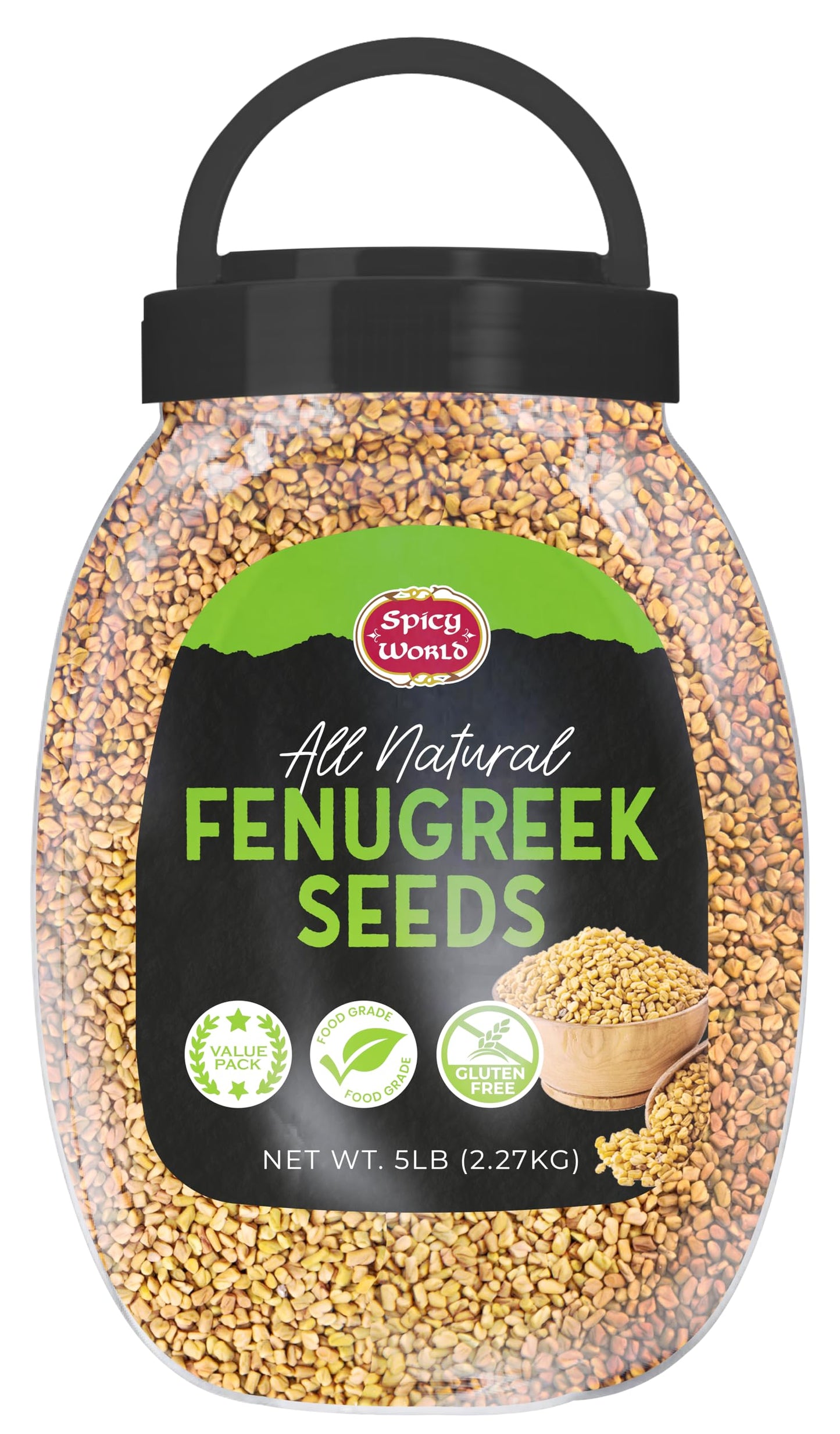 Fenugreek Seeds 5Lb Bulk Jar - All Natural  Gluten Friendly  Methi Seeds  Trigonella Foenum Graecum By Spicy World