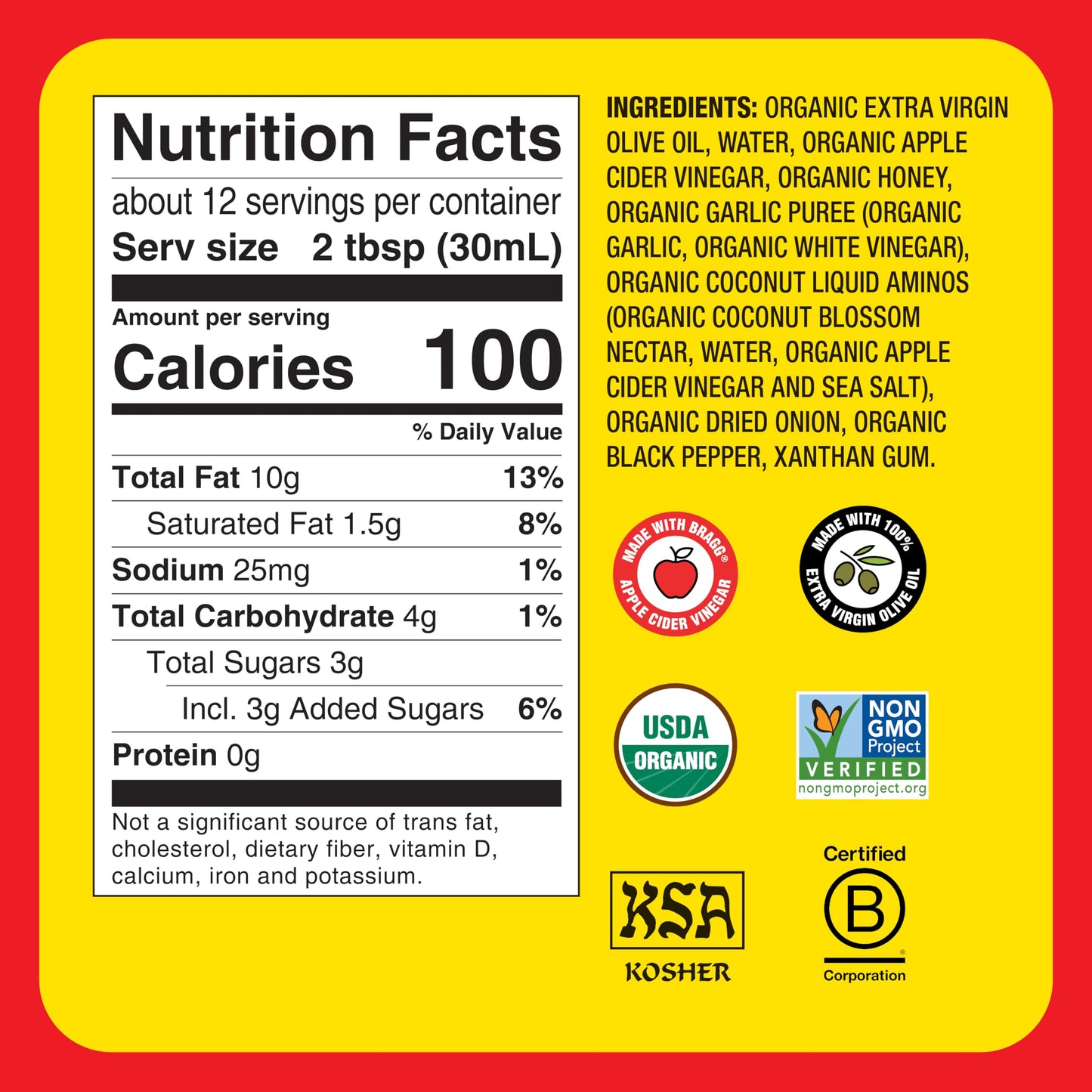 Bragg Organic Vinaigrette Salad Dressing and Marinade - 12 fl oz - Gluten-Free Dressing with Bragg Apple Cider Vinegar
