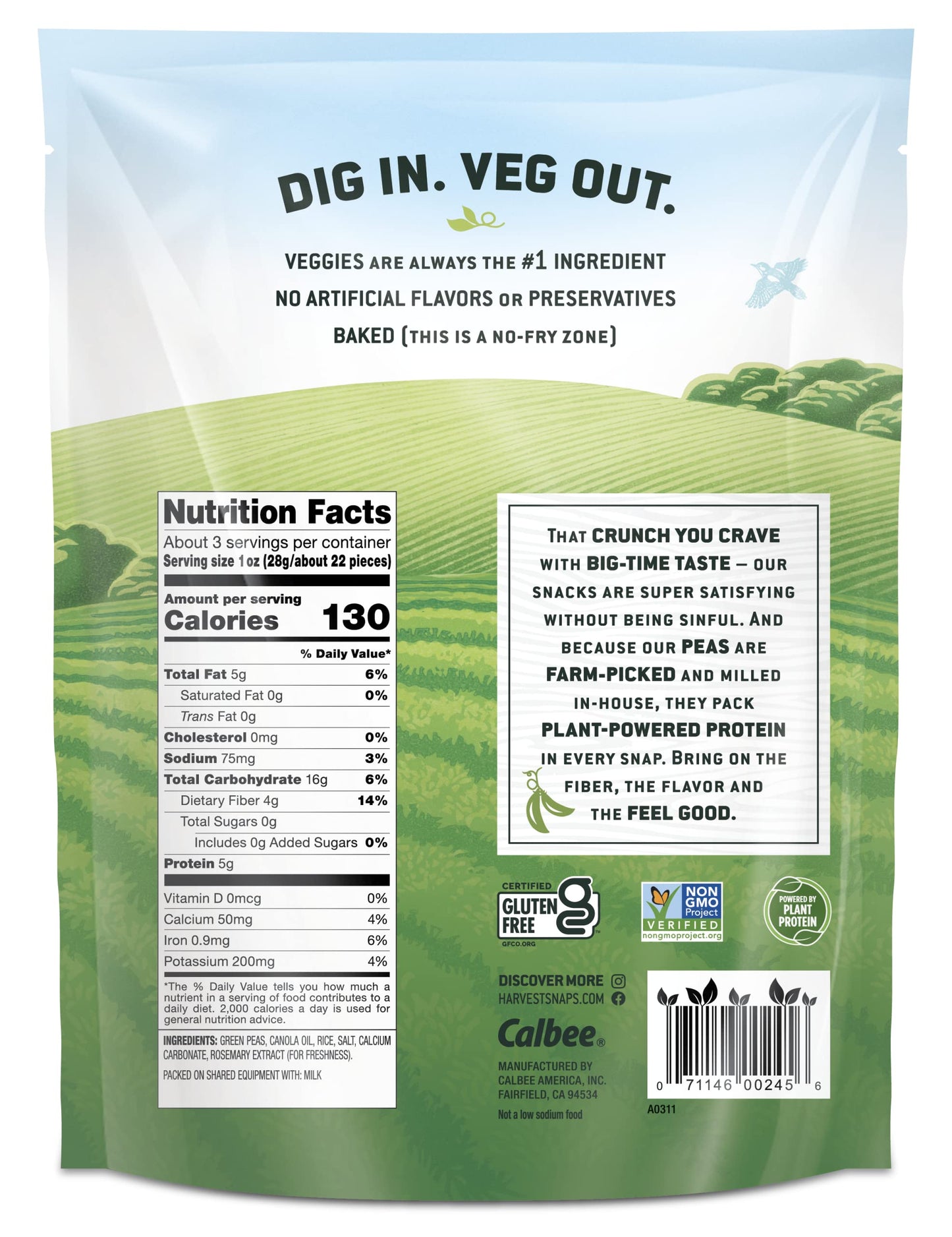 HARVEST SNAPS Veggie Chips - Lightly Salted Green Pea Snack Crisps, 3.3 oz (Pack of 12), Gluten Free, Non-GMO, Baked,
