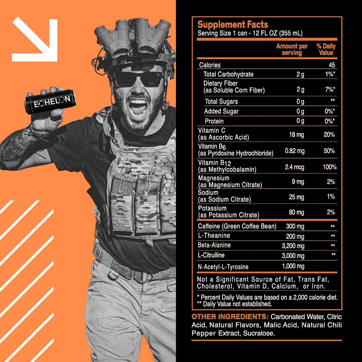 Echelon Pre-Workout Energy Drink - 12-Pack  Mango Reaper - Peak Performance  Sustained Energy  Focus and Endurance Dietary dietary product - 300mg of Caffeine  Beta-Alanine  L-Theanine & Fiber - Vegan