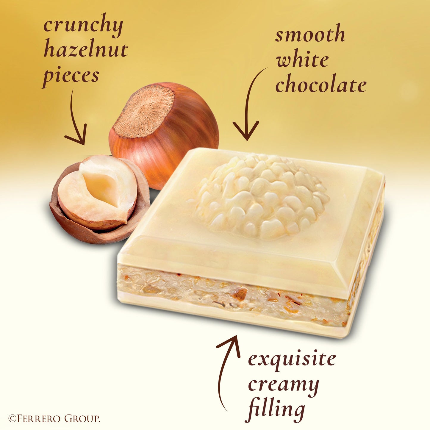Ferrero Rocher White Chocolate Tablet With Hazelnut Filling, Creamy & Crunchy Texture, 3.1Oz / 90G, Pack Of 8 Perfect For Sharing With Family And Friends