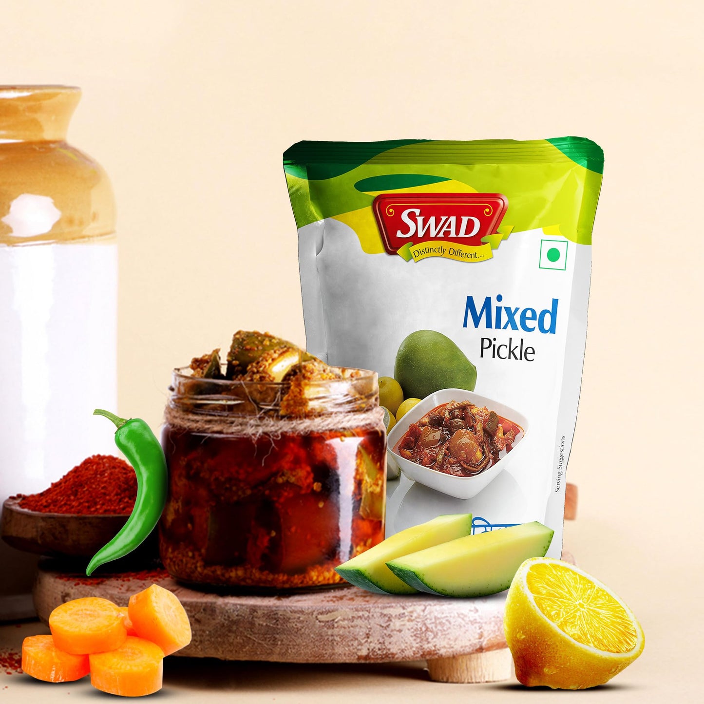 Swad Delicious And Tangy Mango, Lemon, Green Chillies, Carrot, Kerda Mixed Pickle/ Mixed Achar - 200Gm