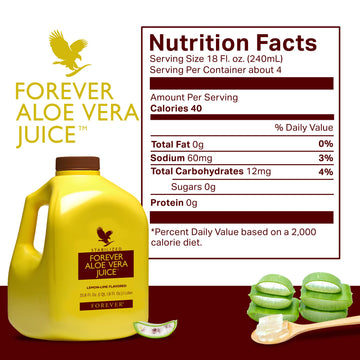 Forever Living - Forever Aloe Vera Juice - Lemon Lime Flavor - Pure Inner Leaf Gel Drink for Digestive Health & Immune Support -