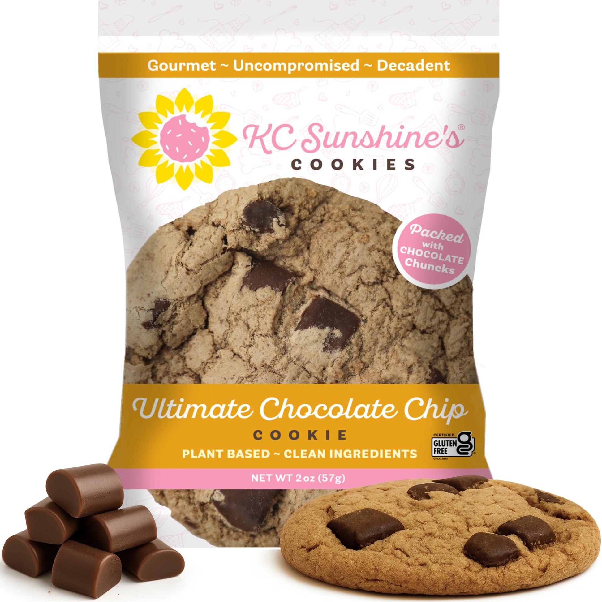 Kc Sunshines Chocolate Chip Cookies (Pack Of 12) - Gluten Free Snacks - Dairy Free  Nut Free  Vegan Friendly & Plant Based - Gluten Free Cookies Individually Wrapped