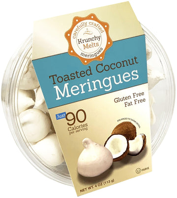 Krunchy Melts - Original Meringue Cookies - Toasted Coconut Flavor - Fat Free - Gluten Free - Nut Free -90 Calories Per Serving - Low Calorie Snack - Sweet Treats - 4 Oz