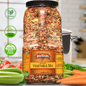 Deluxe Dried Vegetable Soup Mix By Its Delish, 4 Lb Restaurant Gallon Size Jug With Handle | Premium Blend Of Dehydrated Vegetab