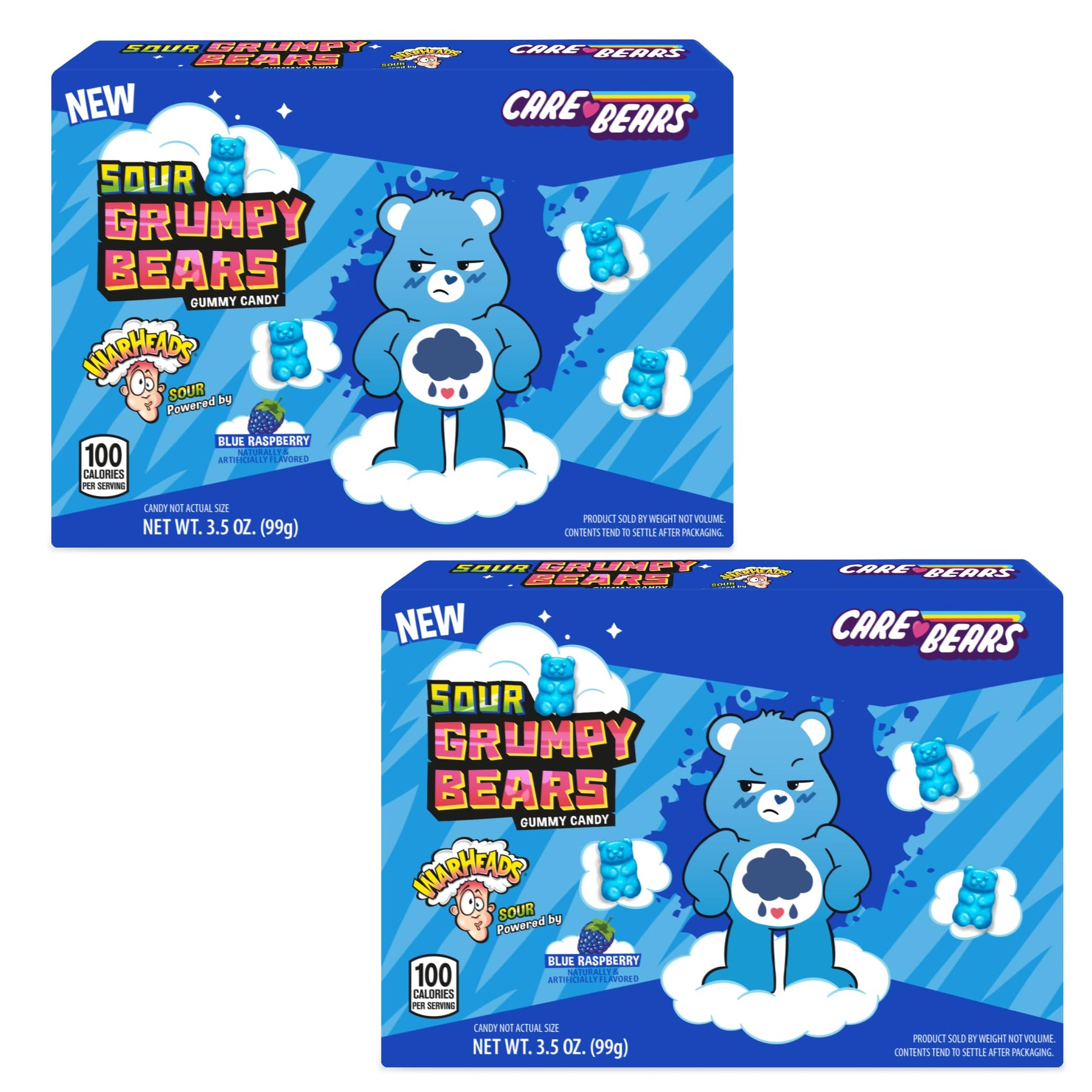Warheads Care Bears - Sour Grumpy Bears - Blue Raspberry Flavor - 3.5 oz. Theater Boxes - 2 Pack