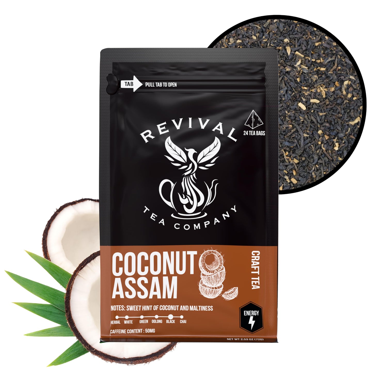 REVIVAL TEA COMPANY Coconut Assam Black Tea Blend - 24 Tea Bags