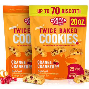 Cooper Street Twice Baked Mini Biscotti Italian Style Cookies - 2.5 Pound of Orange Cranberry Gourmet Cookies Ideal With Coffee 