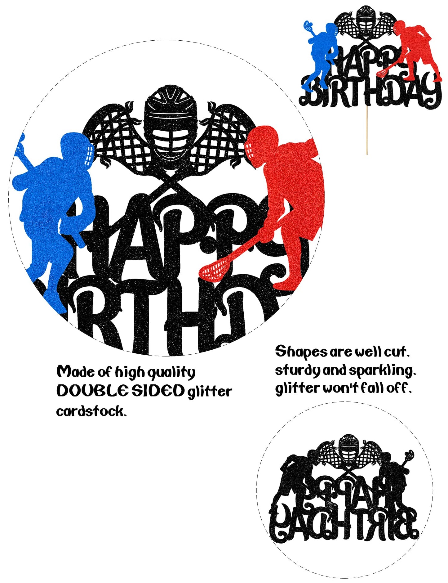 Finestore168 Lacrosse Cake Topper, Plastic, Sport Theme, Birthday Decoration, Red/Blue/Black, Model YX0072