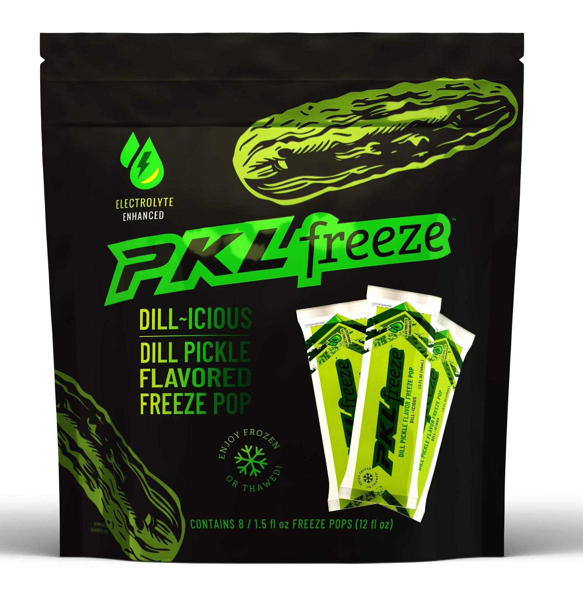 PKLfreeze Dill Pickle Flavored Freeze Pops, 1.5 Oz Packet, 32 Count, Ideal for Refreshing Treats