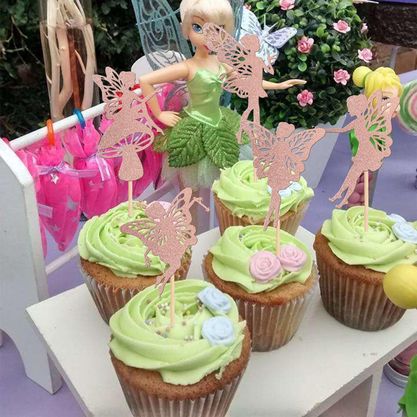 30 Pcs Fairy Cupcake Toppers Glitter Flower Angel Fairy Ballet Dancer Cupcake Picks For Wedding Bridal Shower Baby Shower Birthd