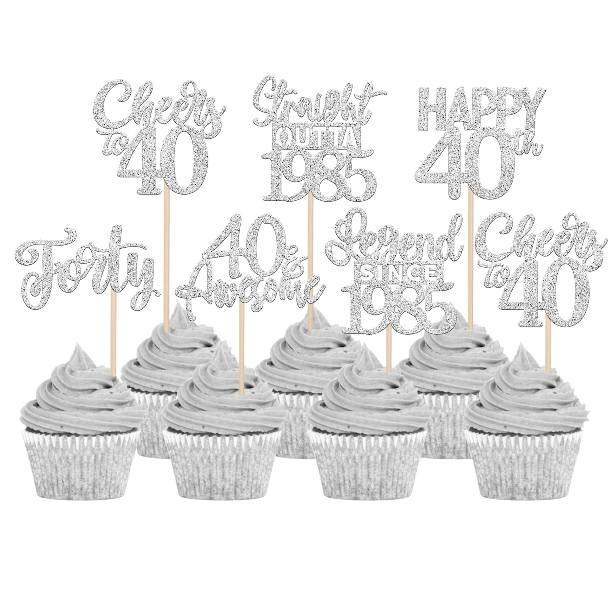 24PCS Happy 40th Birthday Cupcake Toppers Forty Straight Outta 1985 Cupcake Picks Cheers to 40 Lengend Since 1985 Cake Decoratio