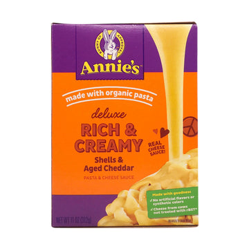Annies Homegrown creamy Deluxe Shells & Real Aged cheddar Sauce Macaroni 11 Ounce