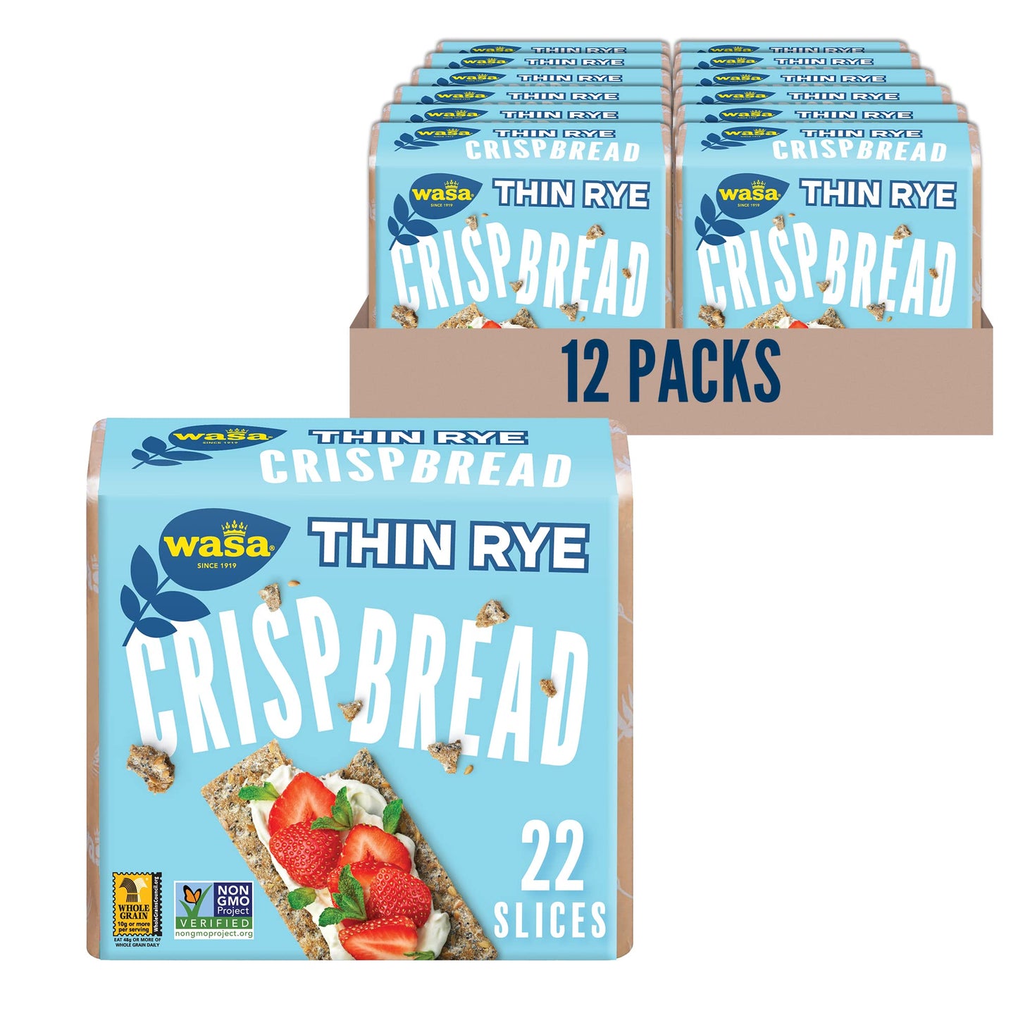 Wasa Thin Rye Swedish Crispbread, 8.6 Oz, Non-Gmo Project Verified Rye  Ers, No Saturated Fat (0.5G Total Fat), 0G Of Trans Fat, No Cholesterol, 100% Whole Grain (Pack Of 12)