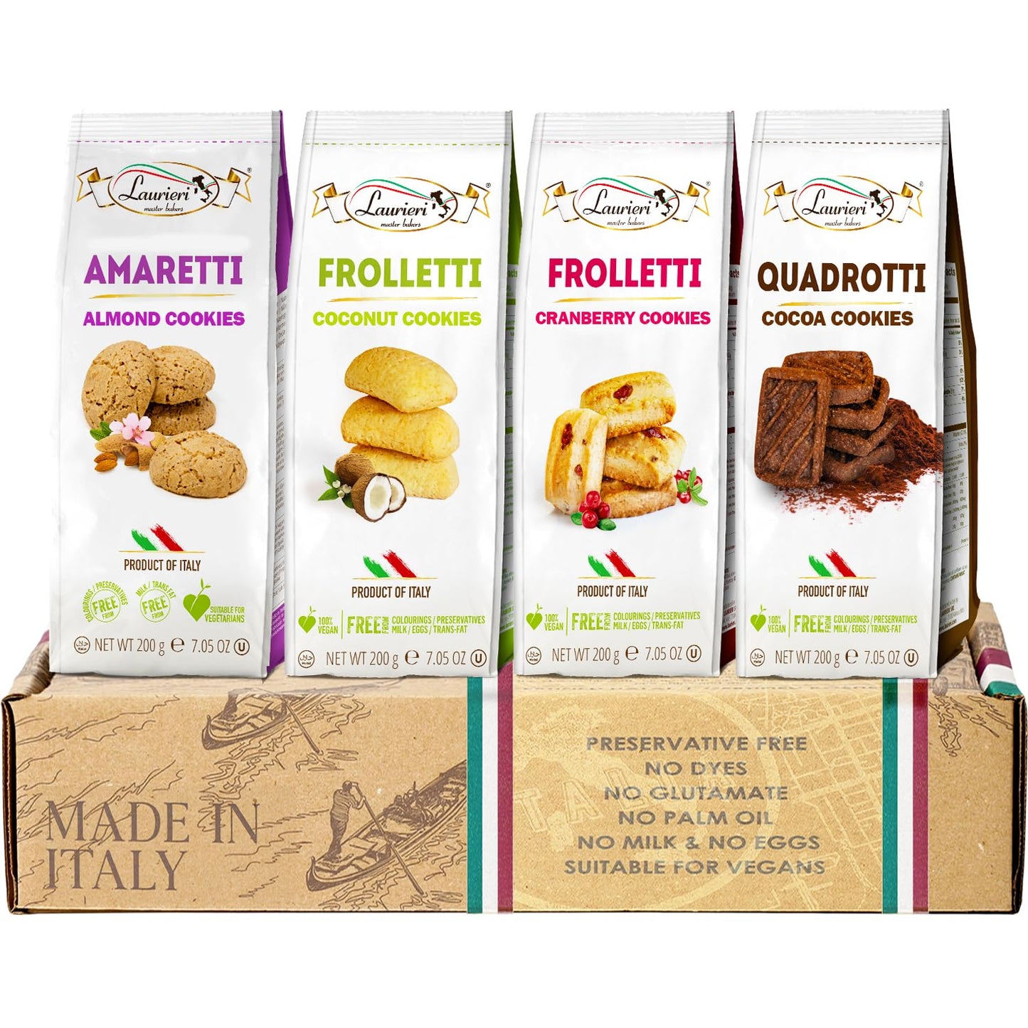 Italian Cookies - Variety Pack Of 4 - Italian Cookie Gift Pack - Shortbread Italian Cookie Snacks - Gourmet Cookie Assortment Of