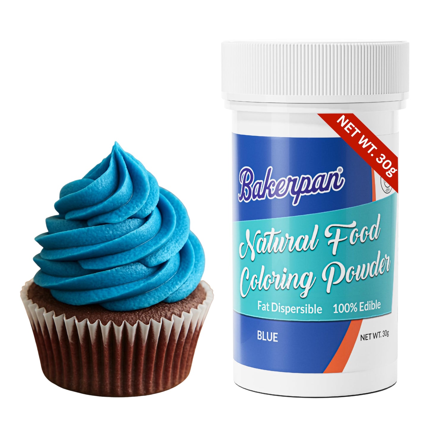 Bakerpan Blue Oil-Based Dye-Free Food Coloring Powder for Baking - 30g - Plant-Based, Natural Coloring for Buttercream Frosting,
