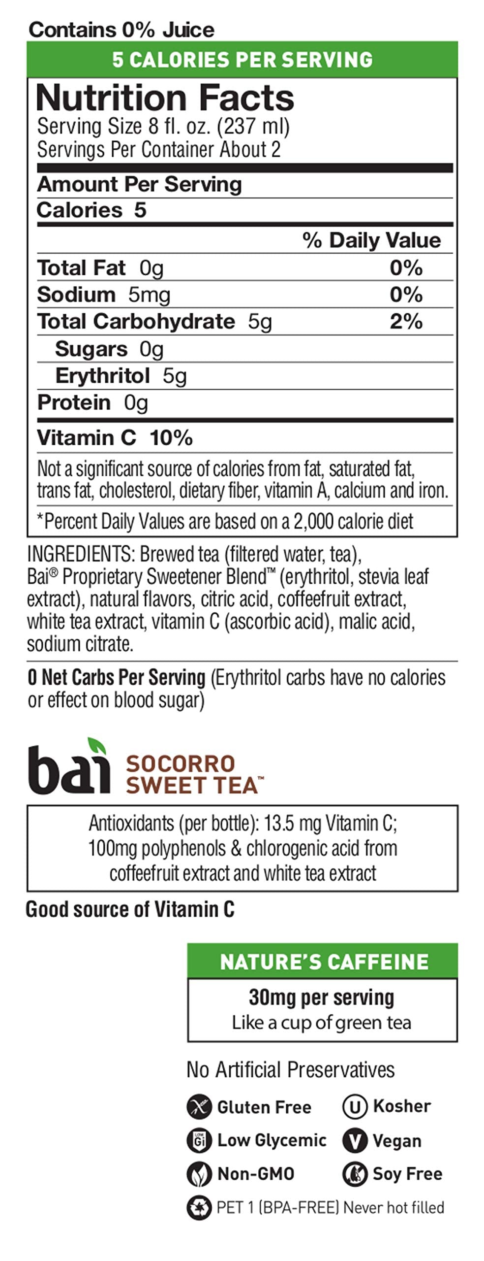 Bai Iced Tea, Antioxidant Infused Supertea, 18 Fl Oz Bottle