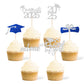 36 Pcs Class of 2025 Graduation Cupcake Toppers, Silver & Blue Glitter Double-Sided Grad Cap Cake Picks for Party Supplies, 2025