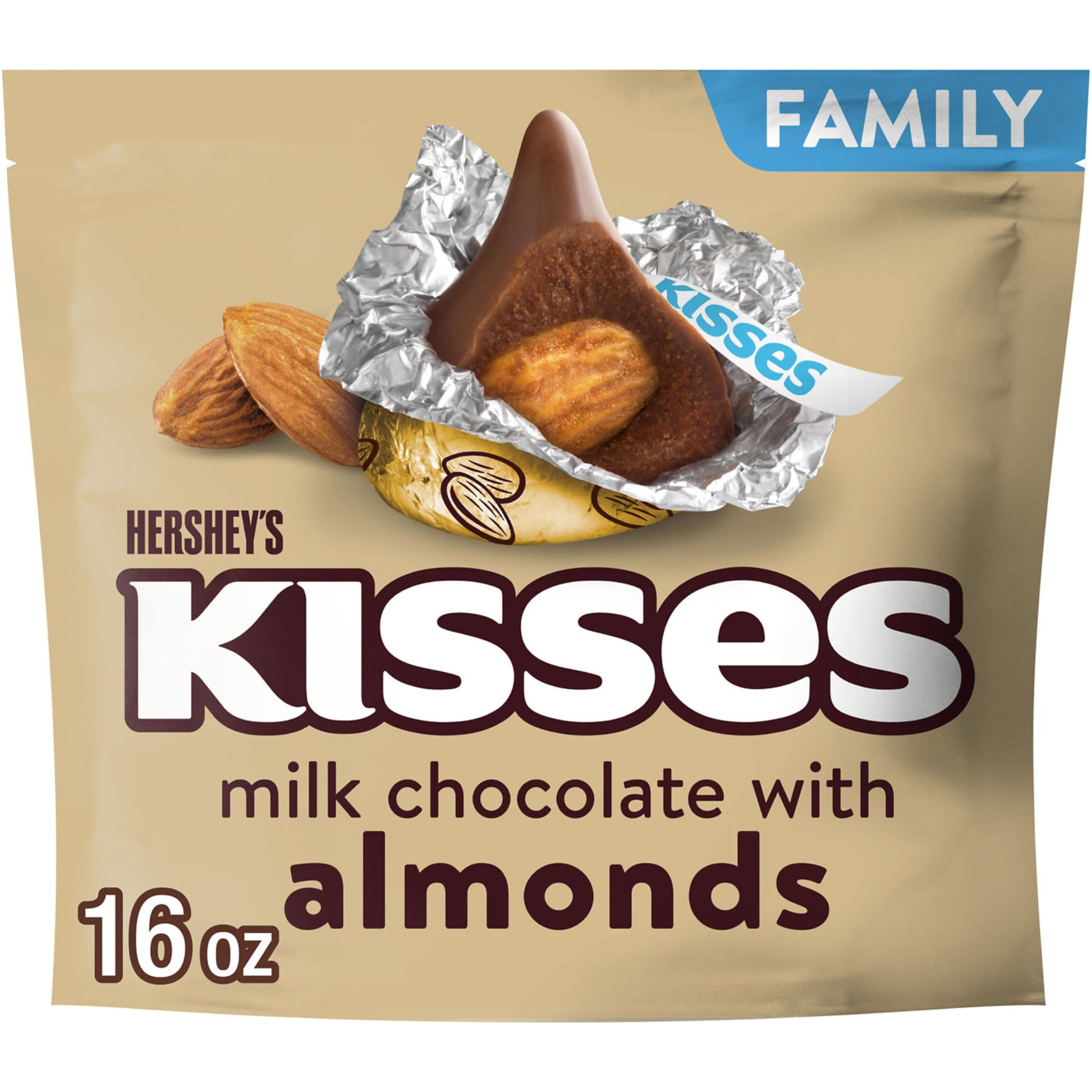 HERSHEYS KISSES Milk Chocolate with Almonds Candy Family Pack, 16 oz