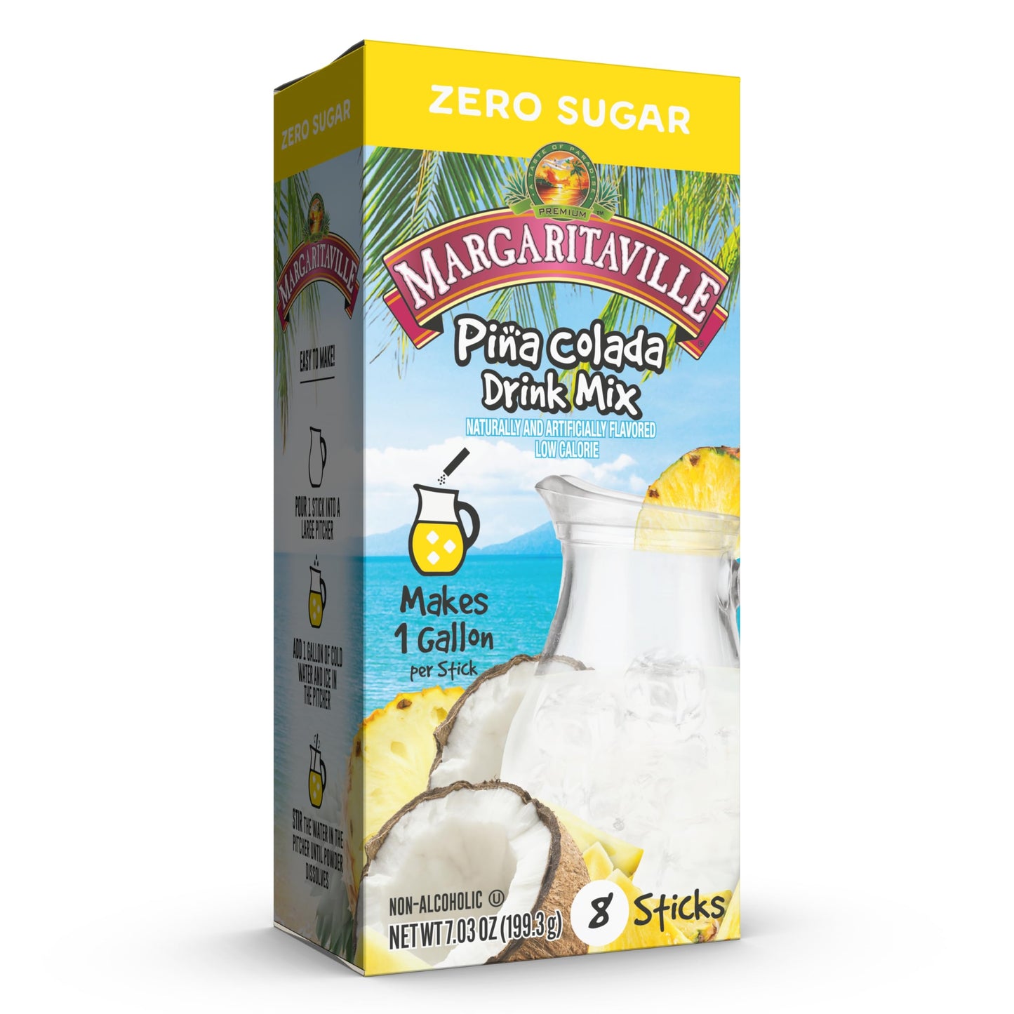 SINGLES TO GO! Powdered Drink Mix - Pina Colada, Low Calorie, Zero Sugar, 8-Count Box, 7.03 Ounce