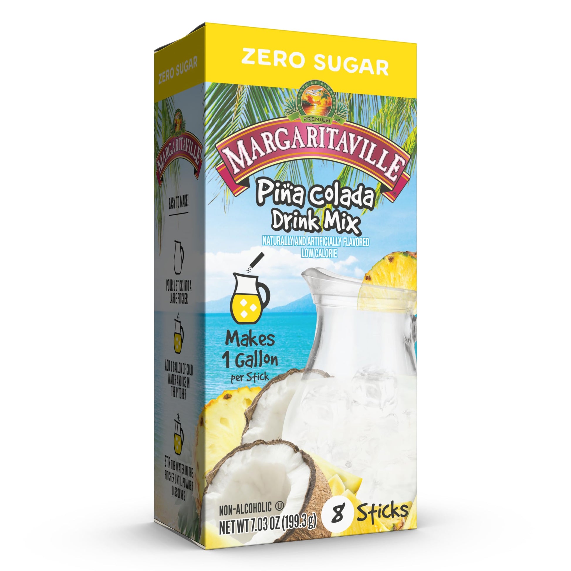 SINGLES TO GO! Powdered Drink Mix - Pina Colada, Low Calorie, Zero Sugar, 8-Count Box, 7.03 Ounce