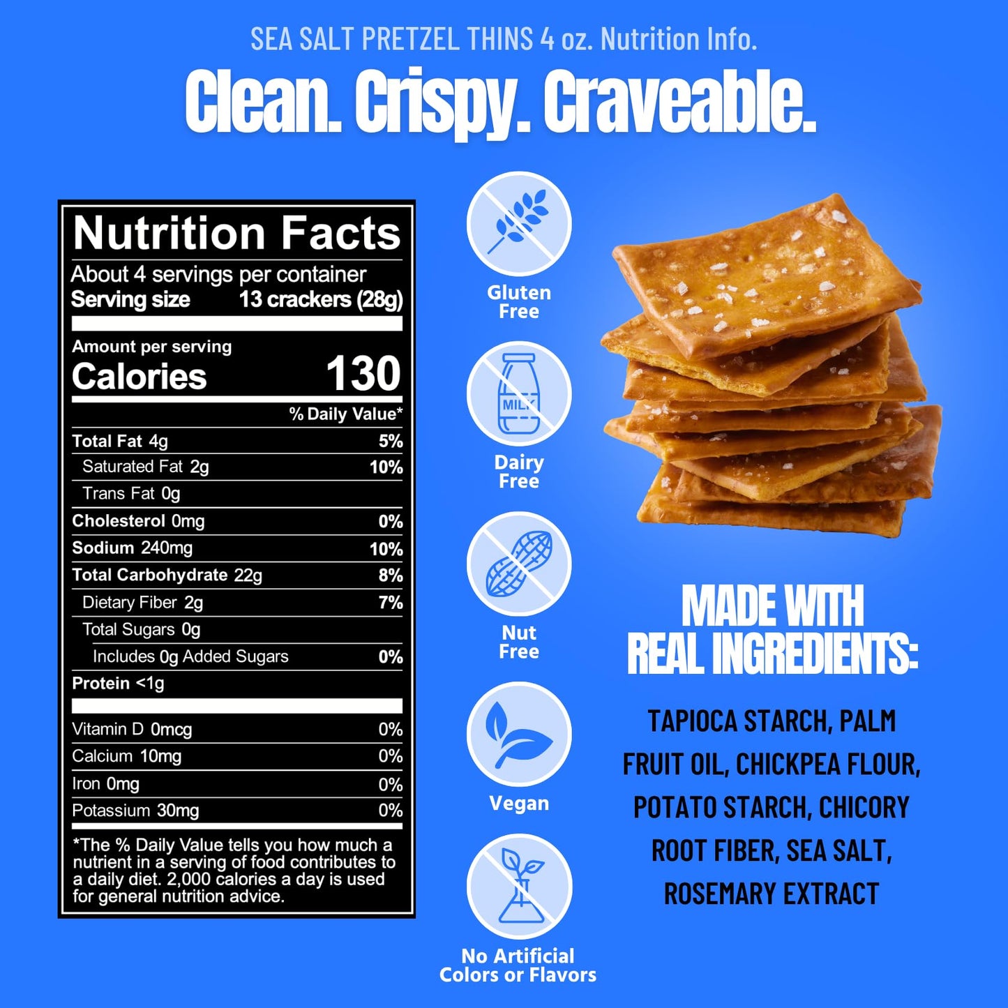 Every Body Eat Snack Pretzel Thins, Gluten Free, Vegan, Seed Oil Free and Grain Free (6 Count, Pretzel)