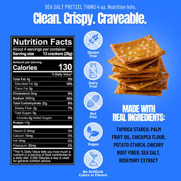 Every Body Eat Snack Pretzel Thins, Gluten Free, Vegan, Seed Oil Free and Grain Free (6 Count, Pretzel)