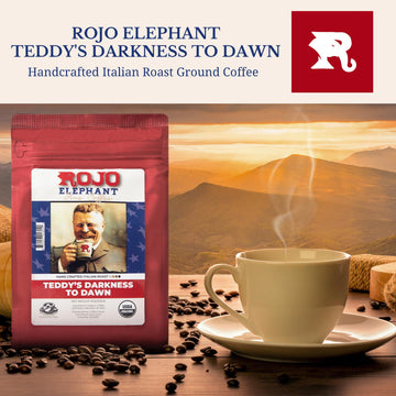 Rojo Elephant Teddy'S Darkness To Dawn Handcrafted Italian Roast Ground Coffee, Made From 100% Arabica Beans, Premium, Smooth, R