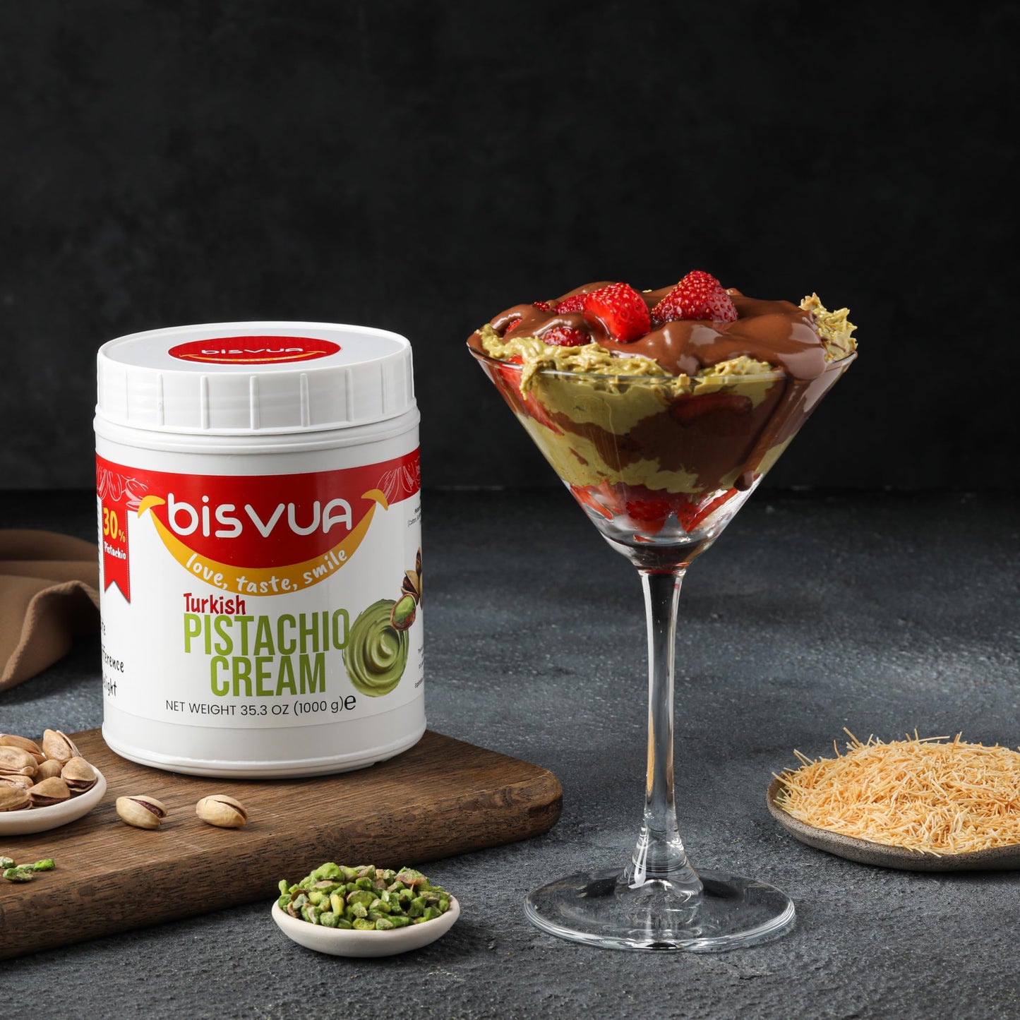 BISVUA enhanced Pistachio Cream (30%)  1 kg (2.2 lb.) - Pistachio Butter & Spread - Perfect for Viral Dubai Chocolate Bar Kit - Kataifi  Ice Cream  Versatile Butter for Desserts  Breakfast