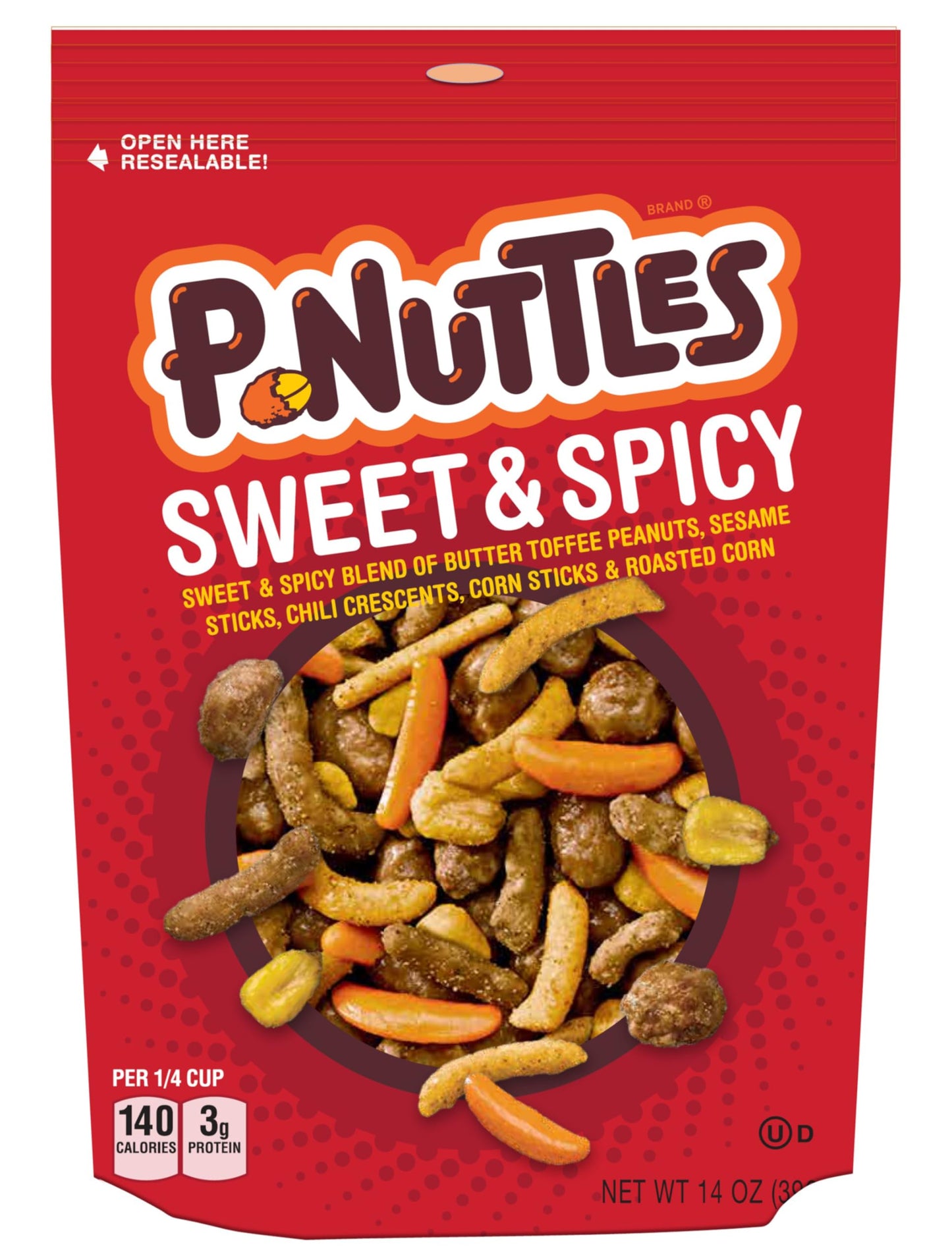 P-nuttles Sweet & Spicy Butter Toffee Peanuts Resealable Bag - Made in the USA, Kosher, Butter Toffee Peanut Snack Mix (14 Ounce