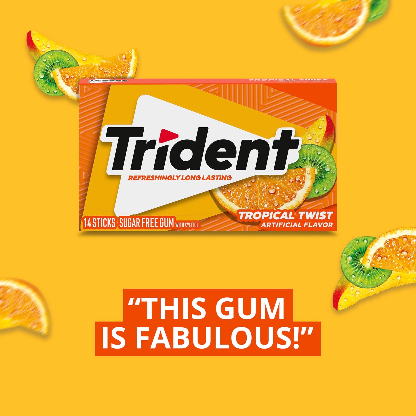 Trident Tropical Twist Sugar-Free Chewing Gum, 14 Count (Pack of 3), Orange, Model 00012546011389