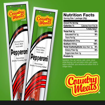 Country Meats, Meat Sticks, 0 Trans Fat, Usda Certified, Good Source Of Protein, Carb Conscious Snack (10 Meat Sticks, Pepperoni