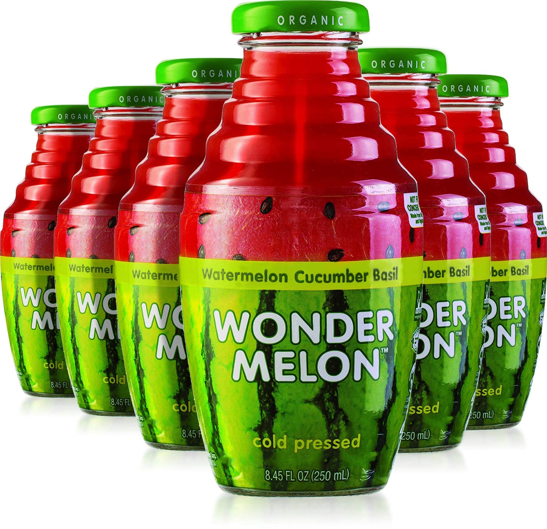 Wonder Melon Organic Watermelon Juice With Cucumber & Basil, 8.45Oz (6 Pack) 100% Juice, Cold Pressed